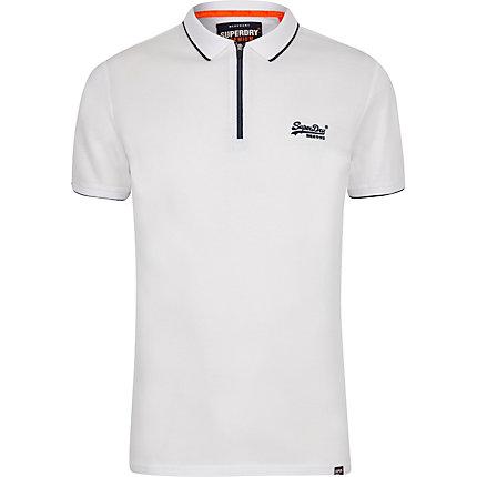 River Island Mens Superdry White Half Zip Polo Shirt