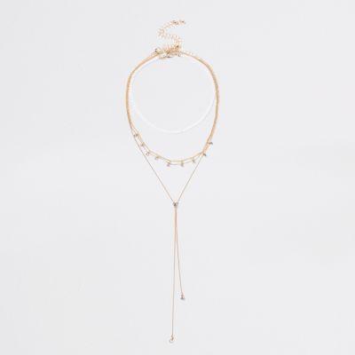 River Island Womens Gold Tone Pearl And Rhinestone Necklace Pack