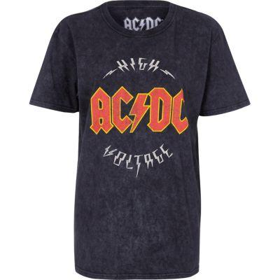 River Island Womens Acid Wash Acdc Band Boyfriend T-shirt