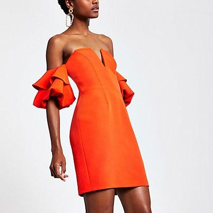 River Island Womens Ruffle Sleeve Bodycon Dress