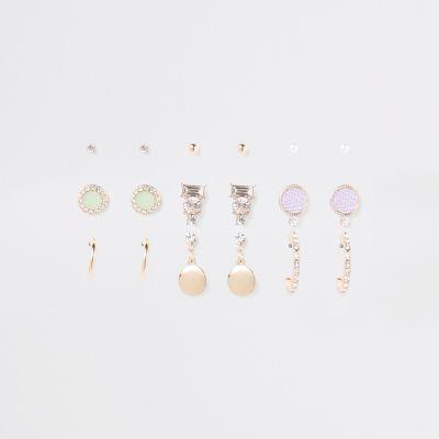 River Island Womens Gold Tone Diamante Circle Earrings Pack