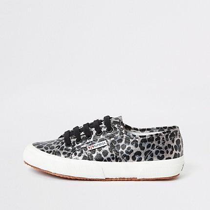 River Island Womens Superga Silver Leopard Print Runner Trainers