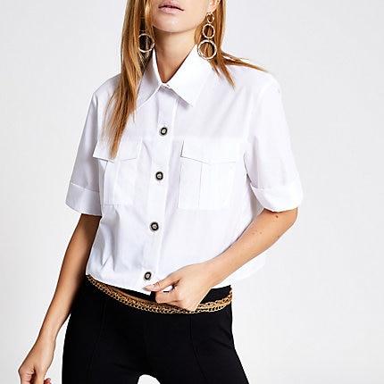 River Island Womens White Cropped Utility Shirt