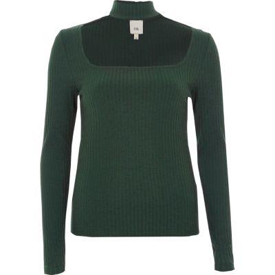 River Island Womens Rib Long Sleeve Choker Top