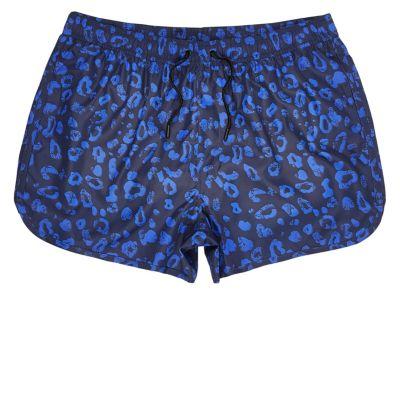River Island Mensblue Leopard Print Short Swim Shorts