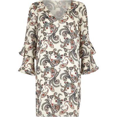 River Island Womens Paisley Print Double Frill Sleeve Dress