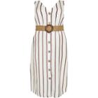 River Island Womens Plus White Stripe Belted Linen Midi Dress