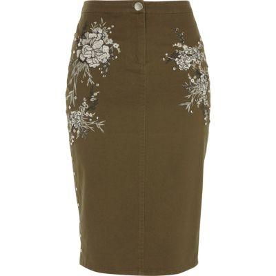 River Island Womens Embroidered Pencil Skirt