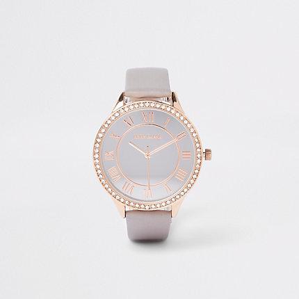 River Island Womens Rhinestone Paved Thin Bezel Watch