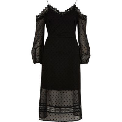 River Island Womens Dobby Mesh Cold Shoulder Dress