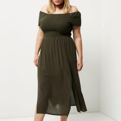 River Island Womens Plus Shirred Bardot Maxi Dress