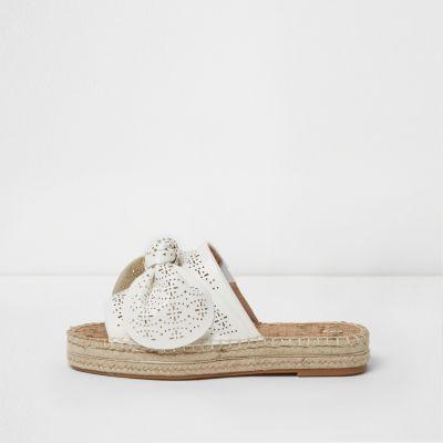 River Island Womens White Laser Cut Bow Espadrille Mules