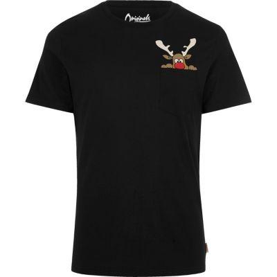 River Island Mensblack Jack & Jones Reindeer Print T-shirt