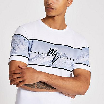 River Island Mens White Maison Riviera Printed Slim Fit T-shirt