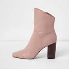 River Island Womens Nude Leather Block Heel Boots