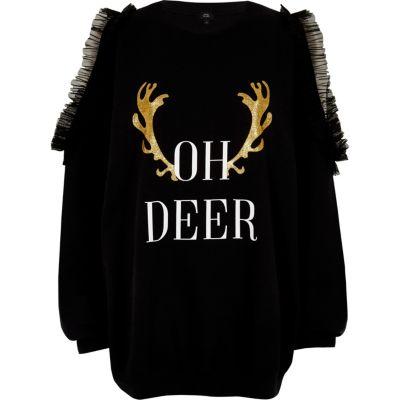 River Island Womens 'oh Deer' Frill Christmas Sweatshirt