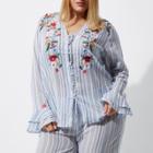 River Island Womens Plus Stripe Embroidered Pajama Top