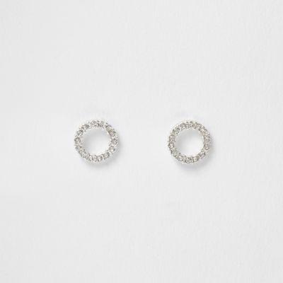 River Island Womens Silver Tone Diamante Ring Stud Earrings