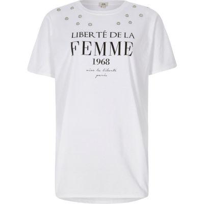 River Island Womens White 'femme' Eyelet T-shirt