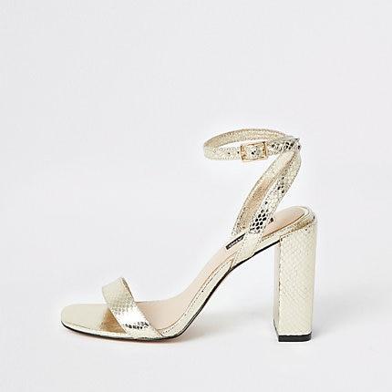 River Island Womens Gold Metallic Two Part Block Heel Sandals
