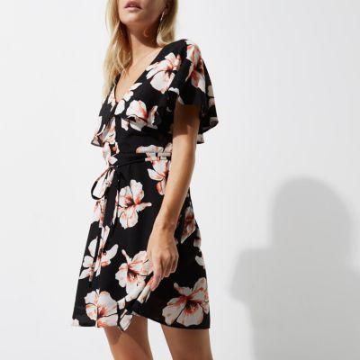 River Island Womens Petite Floral Print Cape Tea Dress