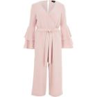 River Island Womens Nude Frill Sleeve Wrap Tie Waist Jumpsuit