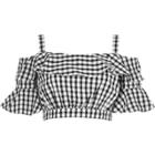 River Island Womens Gingham Cold Shoulder Frill Crop Top
