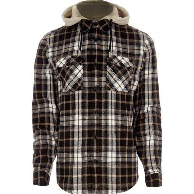 River Island Mens Detachable Hood Check Shirt