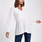 River Island Womens White Button Plisse Hem Blouse