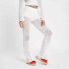 River Island Womens White Crochet Knit Flare Trousers
