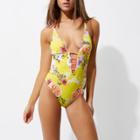 River Island Womens Floral Print Strappy Plunge Swimsuit