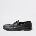 River Island Mens Leather Croc Embossed Loafers