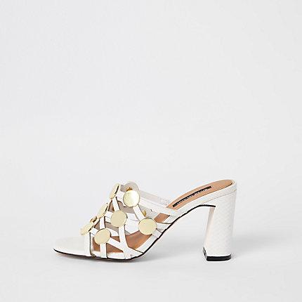 River Island Womens White Circle Caged Block Heel Sandals