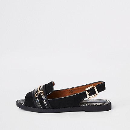 River Island Womens Snake Print Slingback Peep Toe Loafers