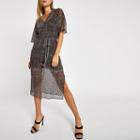 River Island Womens Leopard Print Batwing Sleeve Midi Dress