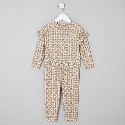 River Island Mini Girls Monogram Cosy Jumpsuit