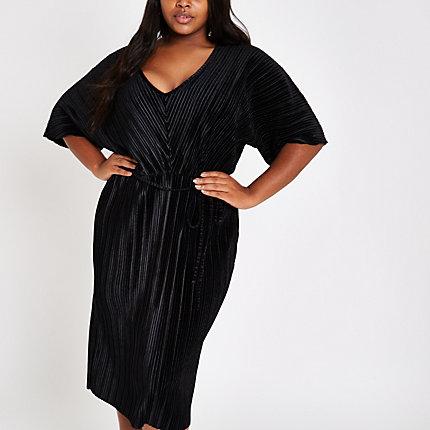 River Island Womens Plus Velvet Plisse Kimono Sleeve Dress