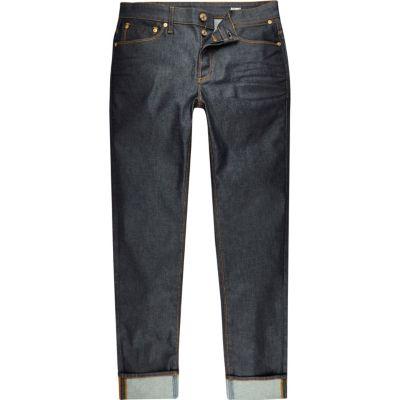 River Island Mens Dark Wash Turn-up Sid Skinny Jeans
