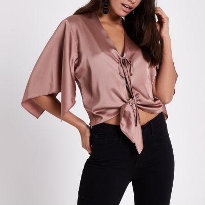 River Island Womens Copper Tie Front Cape Top