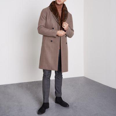 River Island Mens Faux Fur Collar Smart Coat