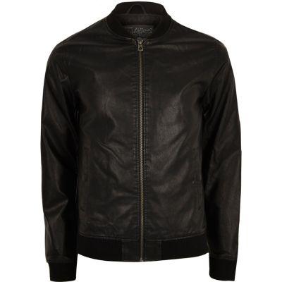River Island Mensblack Jack & Jones Leather Bomber Jacket
