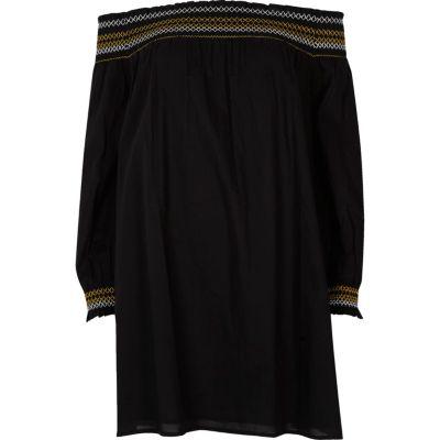 River Island Womens Embroidered Bardot Smock Dress