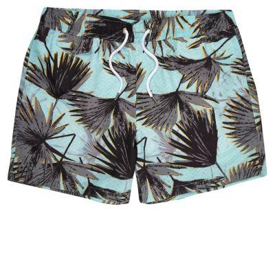 River Island Mens Palm Tree Print Swim Trunks