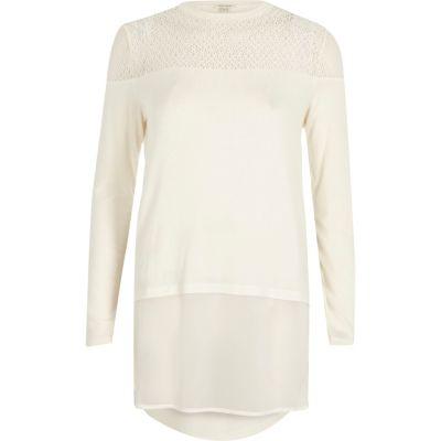 River Island Womens White Lace And Mesh Layered Top