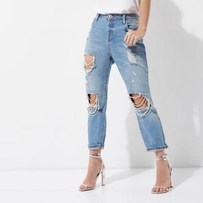 River Island Womens Petite Ashley Ripped Boyfriend Jeans