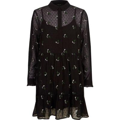 River Island Womens Dobby Ruffle Hem Floral Dress