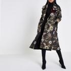 River Island Womens Gold Floral Jacquard Brooch Embellished Coat