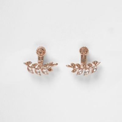 River Island Womens Rose Gold Tone Leaf Earrings