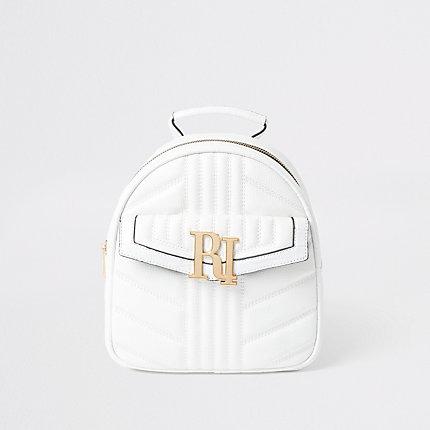 River Island Womens White Quilted Ri Backpack