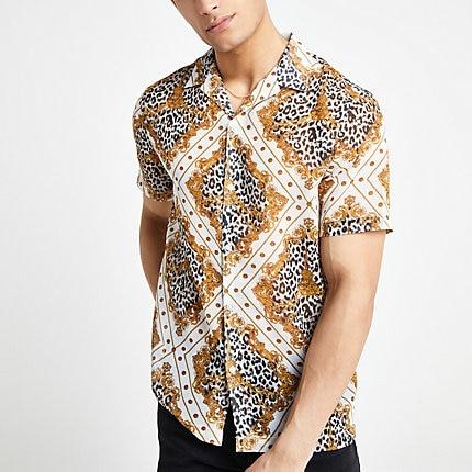 River Island Mens Leopard Print Sheer Shirt
